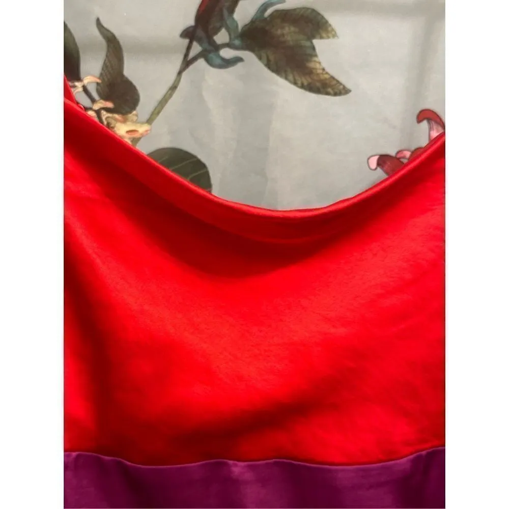 Express - Satin Color Block Tier Cowl Neck Midi Slip Dress - Small/ Red/Purple/B - Image 4