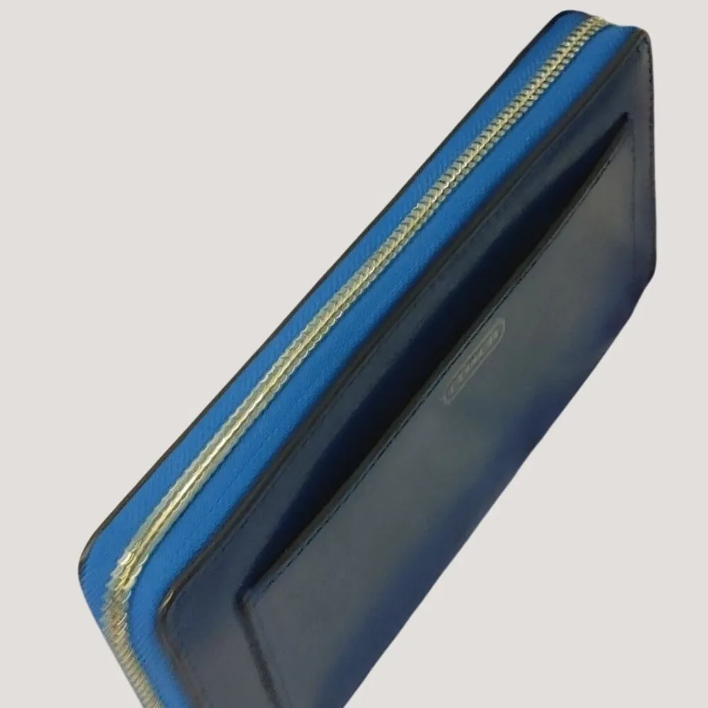 Coach Blue Leather Zip Around Wallet Multiple Card Slots Coin Pocket Organizer - Image 5