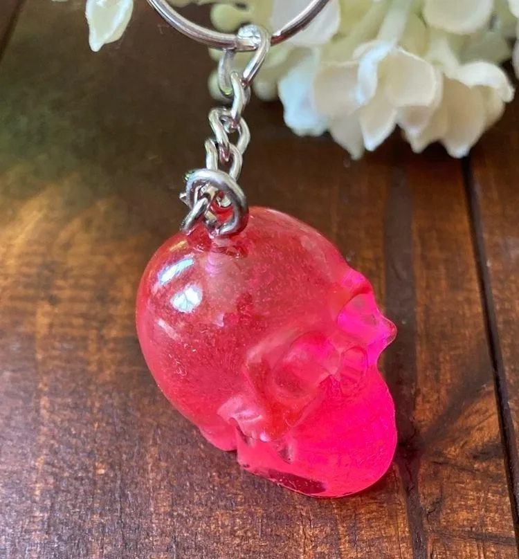 Handmade Resin Clear Pink Skull 3” Keychain Gothic Backpack Bag Charm NEW - Image 3