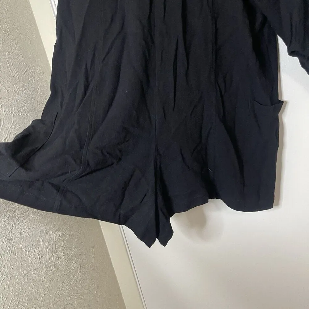 NEW! Aritzia Talulah Black linen blend button front romper with pockets Small - Image 6