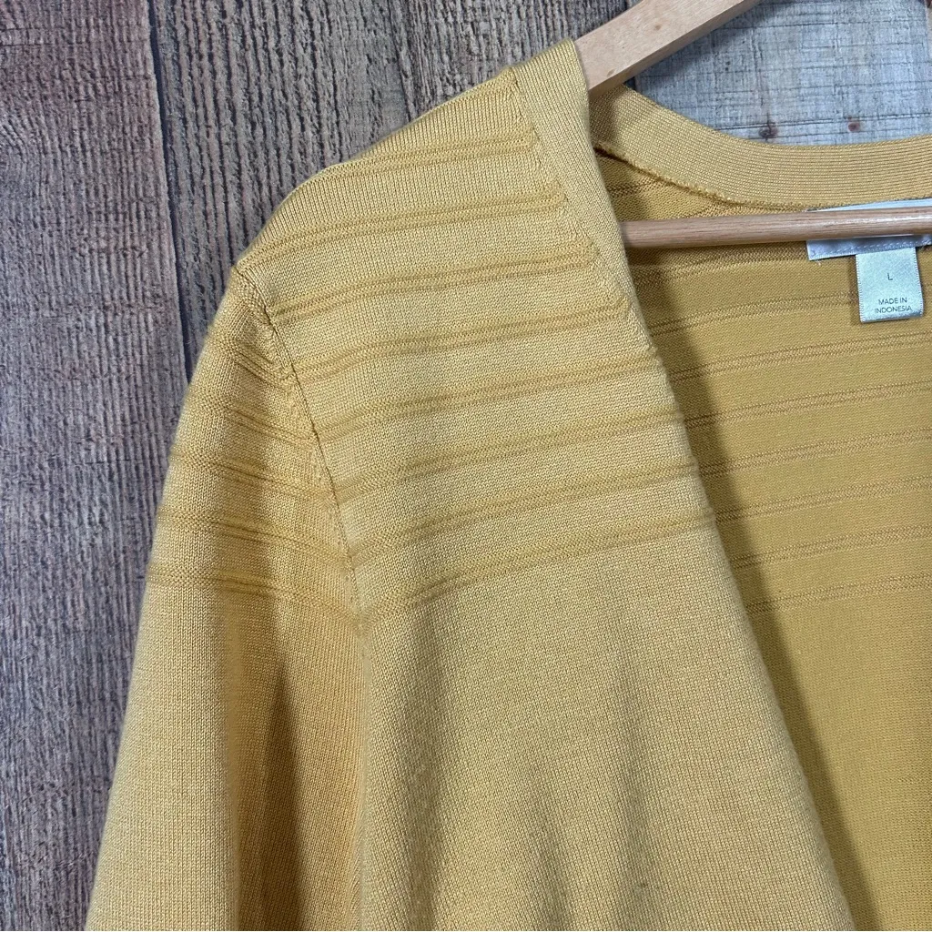 Christopher & Banks Mustard Yellow Open Cardigan Short Sleeve Sweater Large - Image 2