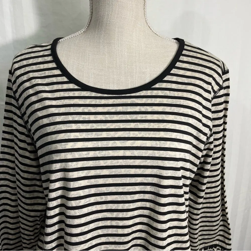 Cream Black Stripes Animal Print Shirt Petite Women’s XL - Image 4