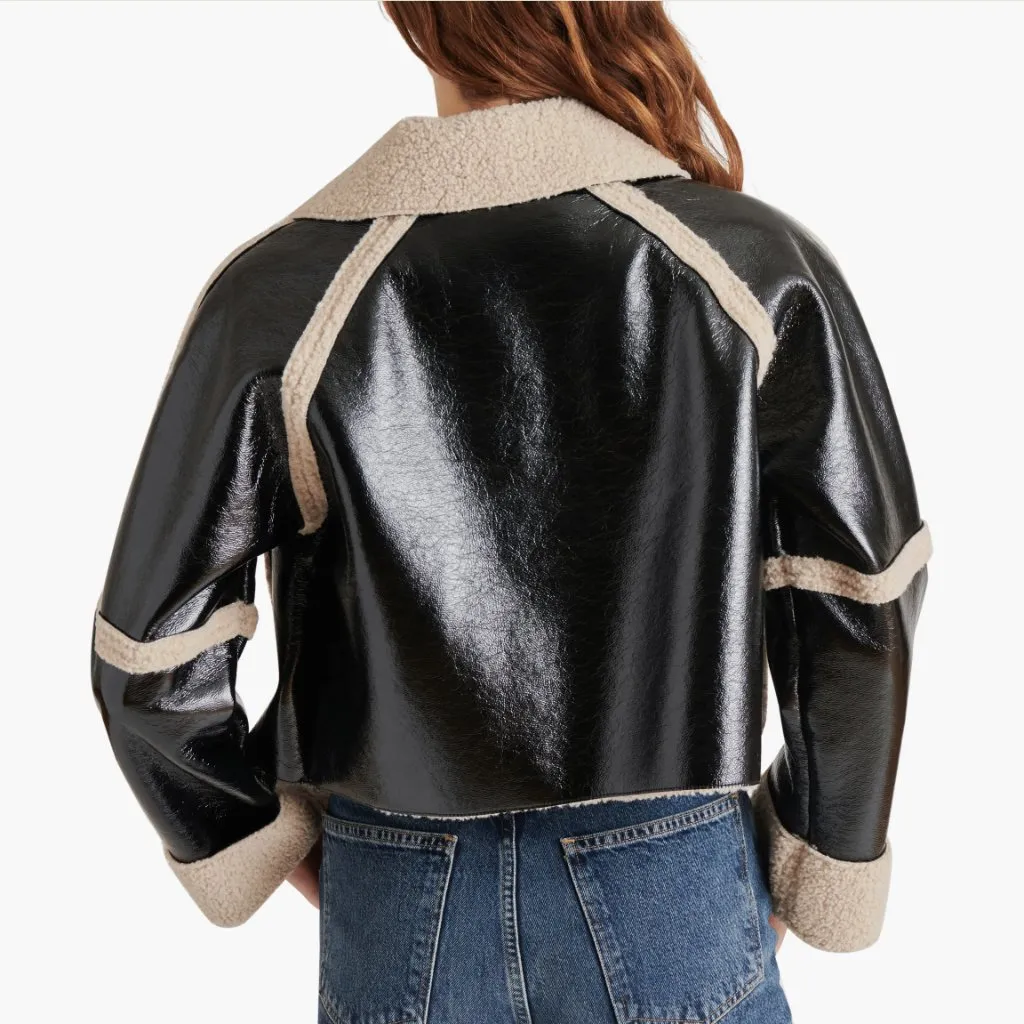 NWT STEVE MADDEN Faux Shearling Trim Faux Leather Jacket Oversized - Image 8