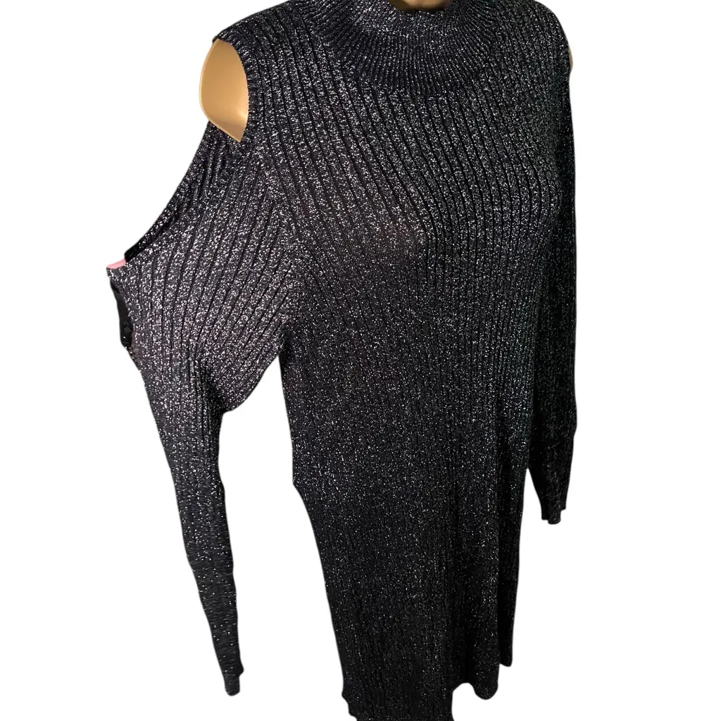 Xhilaration Cold Shoulder Sweater Dress Ribbed Metallic Knit Black XL Juniors - Image 4