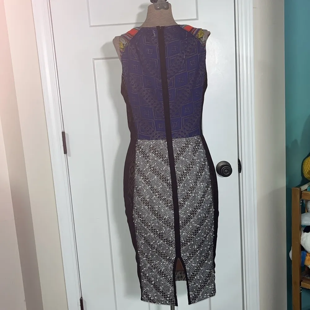 Byron Lars Multicolor Bodycon Midi Dress Scoop Neck Sleeveless Mesh Bead Size 4 Red - Image 2