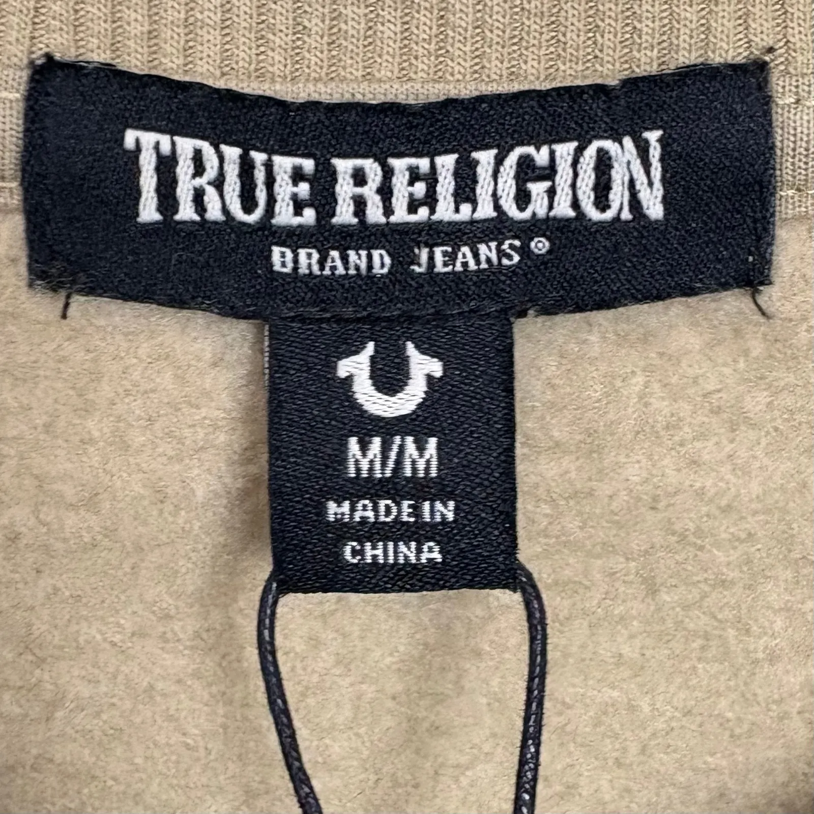 True Religion Embossed Arch Logo Sweatshirt Beige Soft Fleece Lined Size Medium - Image 5