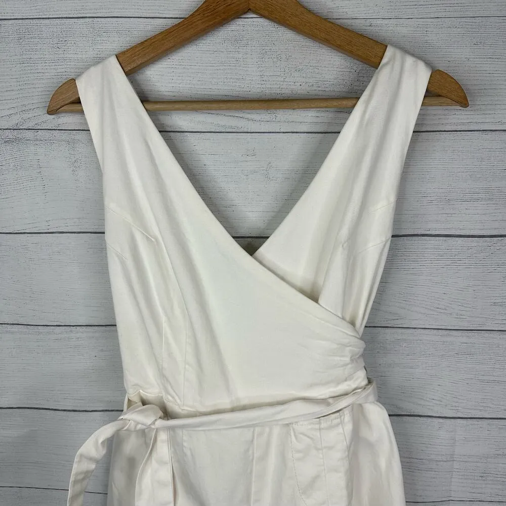 Chino Anthropologie Womens 6 Sleeveless Wrap Cropped Wide Leg Jumpsuit White - Image 3