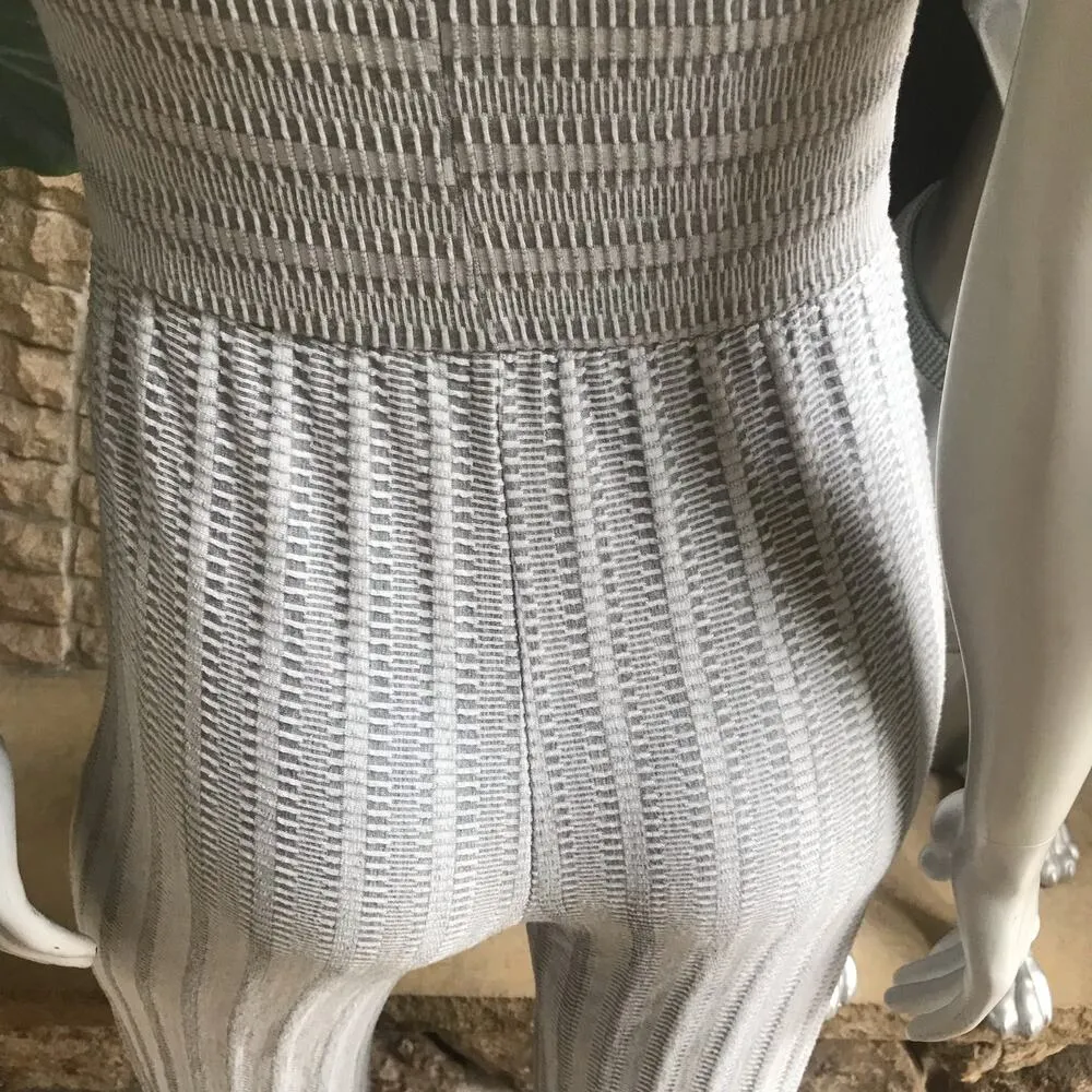 Caution to The Wind Gray Textured Short Sleeve Tie Front Jumpsuit Wide Leg Med - Image 5