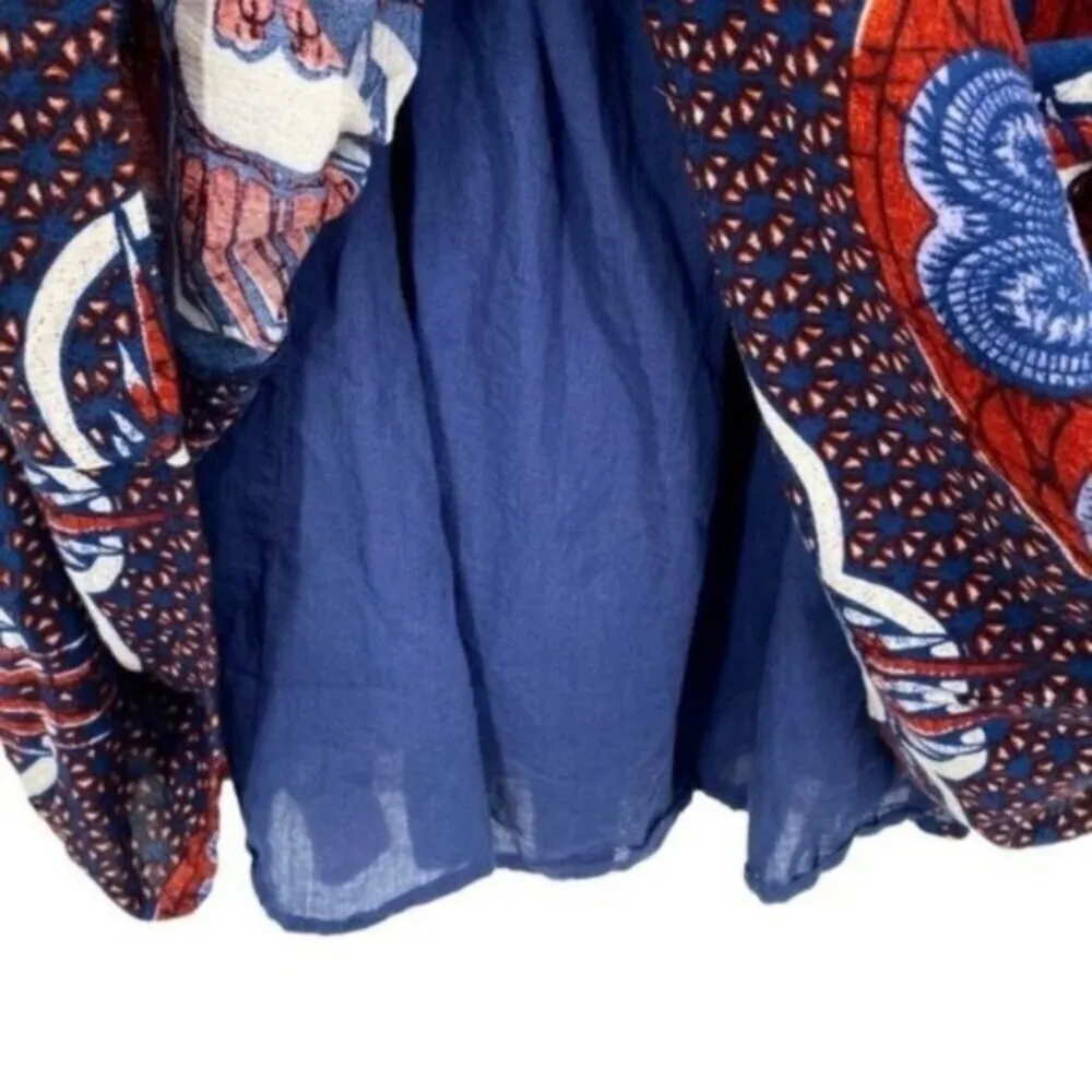 eShakti Red and Blue Cotton Boho Print Dress Tribal Western - Image 8