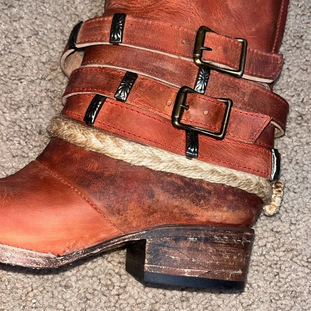Freebird‎ by Steven Drove Leather Riding Boot Braided Twine Buckles Rare Red 6 - Image 3