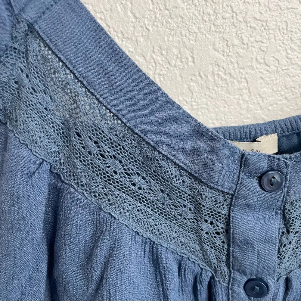 American Eagle Womens Shirt Top Blue Tiered Ruffle Button Front Size XL - Image 6