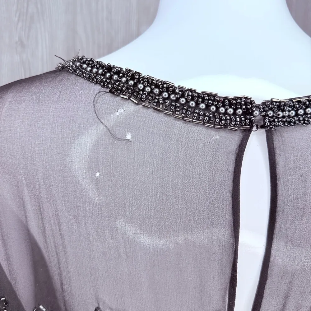 Vintage Ted lapidus long sleeve beaded sequin maxi dress silk 16 evening gown Black - Image 7