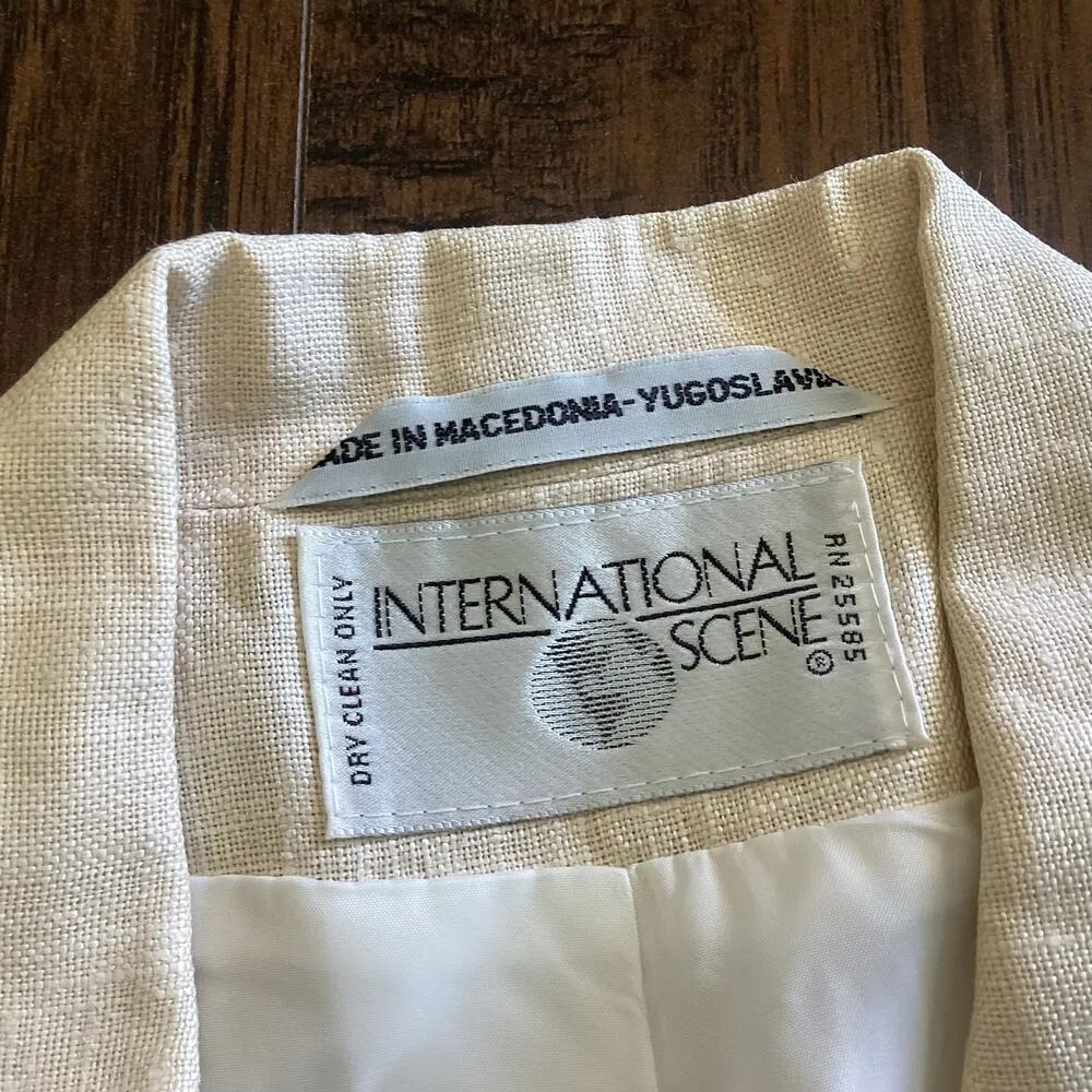 Vintage International Scene Linen Blazer White Size 6 - Image 5