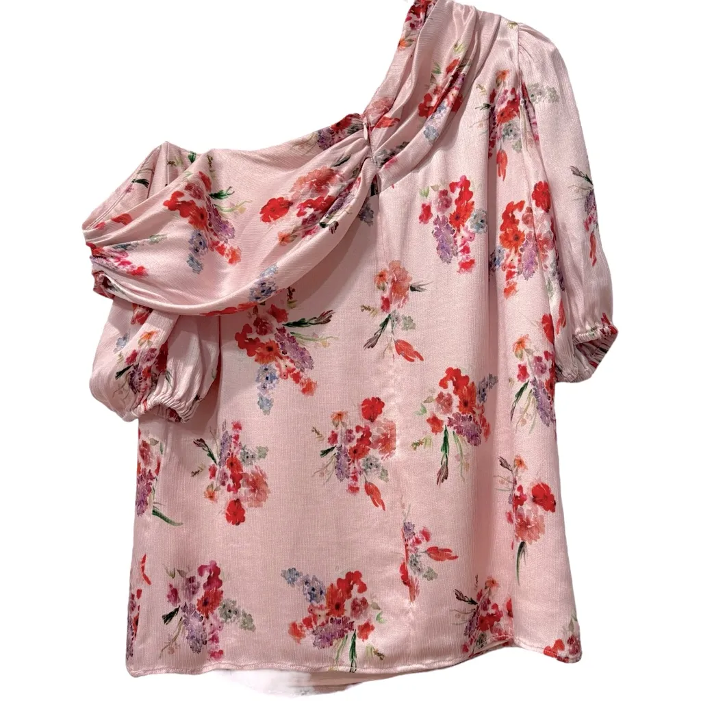 AMUR Betty Off The Shoulder Top / Baby Pink Floral Satin Blouse Size Large‎ $339 Red - Image 6