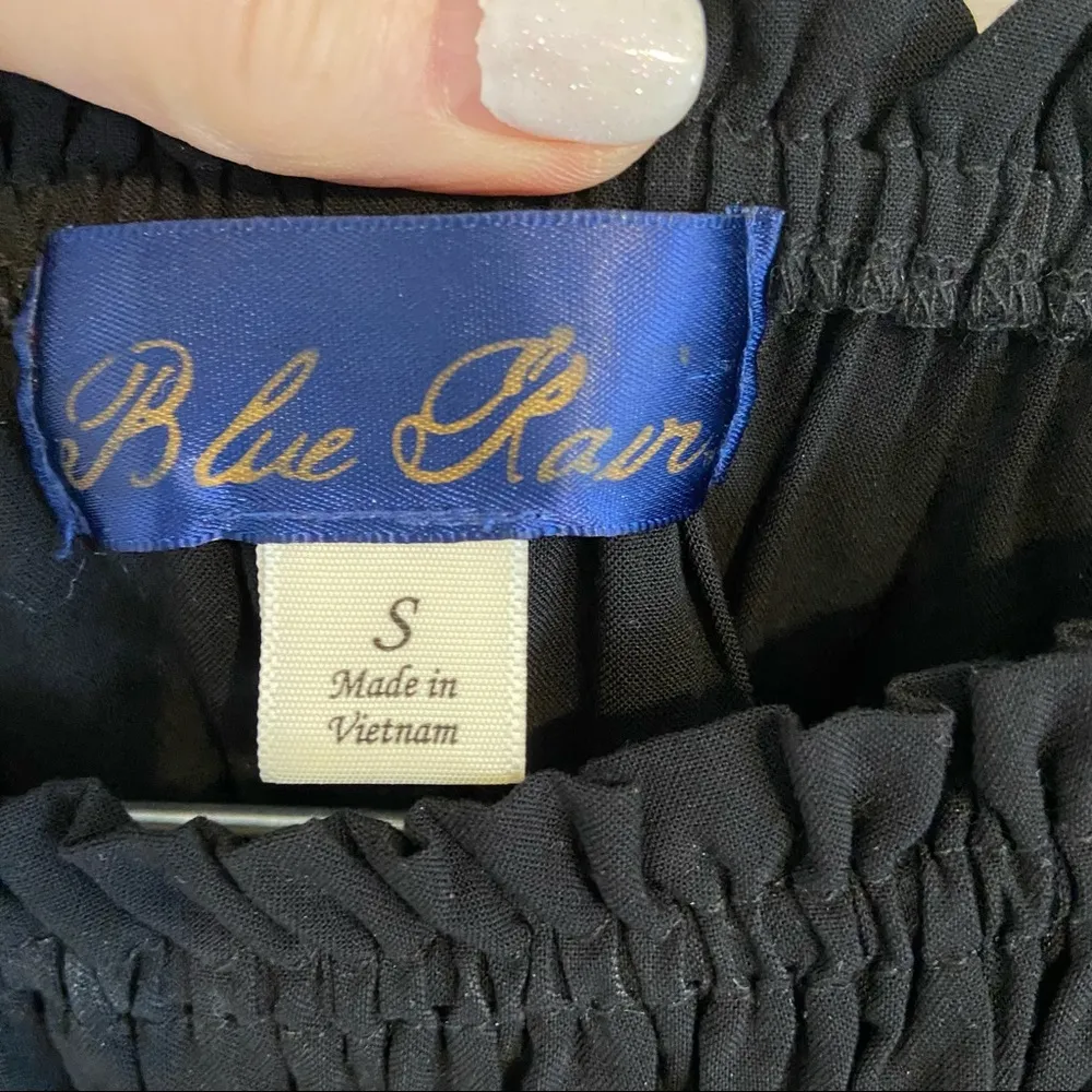 Francesca’s Blue Rain Off The Shoulder Embroidered Bell Sleeve Blouse. Size S - Image 7