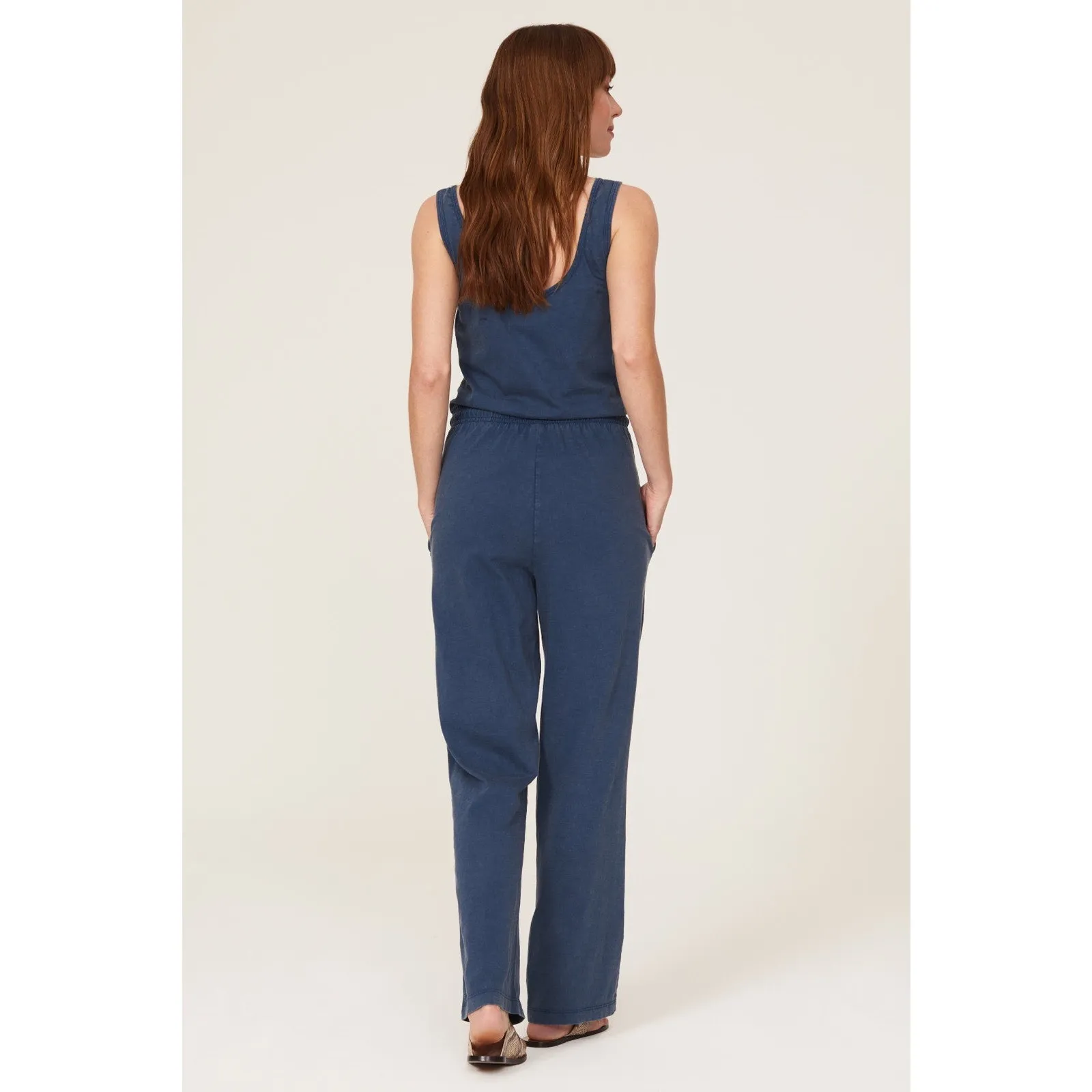Faherty Terra Blue Drawstring Waist Sleeveless Scoop Neck Straight Jumpsuit M - Image 5
