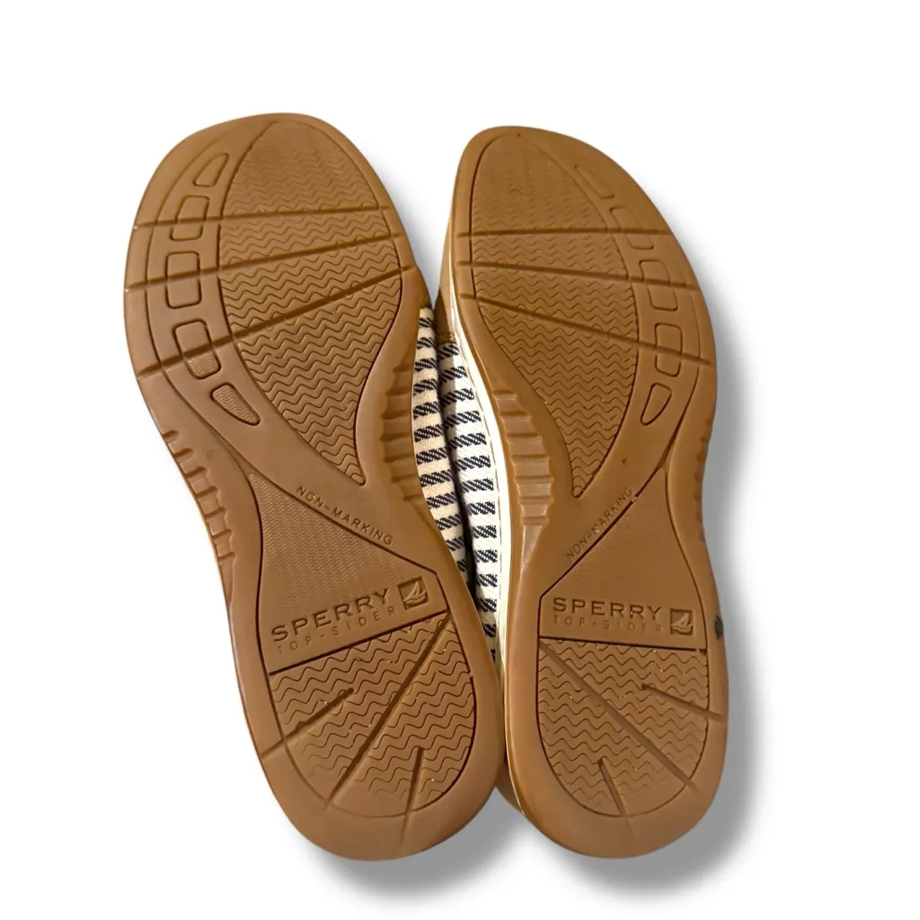Sperry Angelfish Top Sider Cream & Blue Striped Leather Fabric Boat Shoes‎ Sz 6 - Image 8
