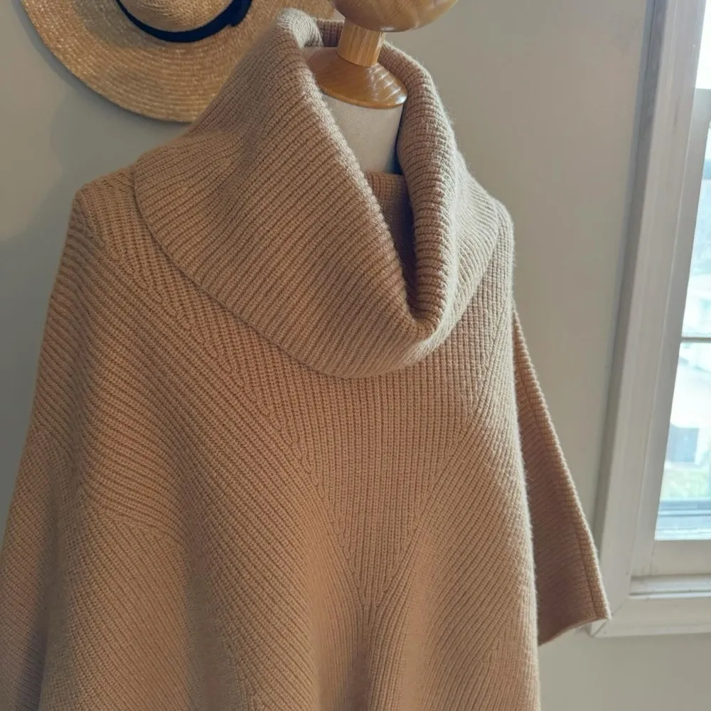 Ann Taylor Ribbed Turtleneck Poncho in Tan - medium - Image 3