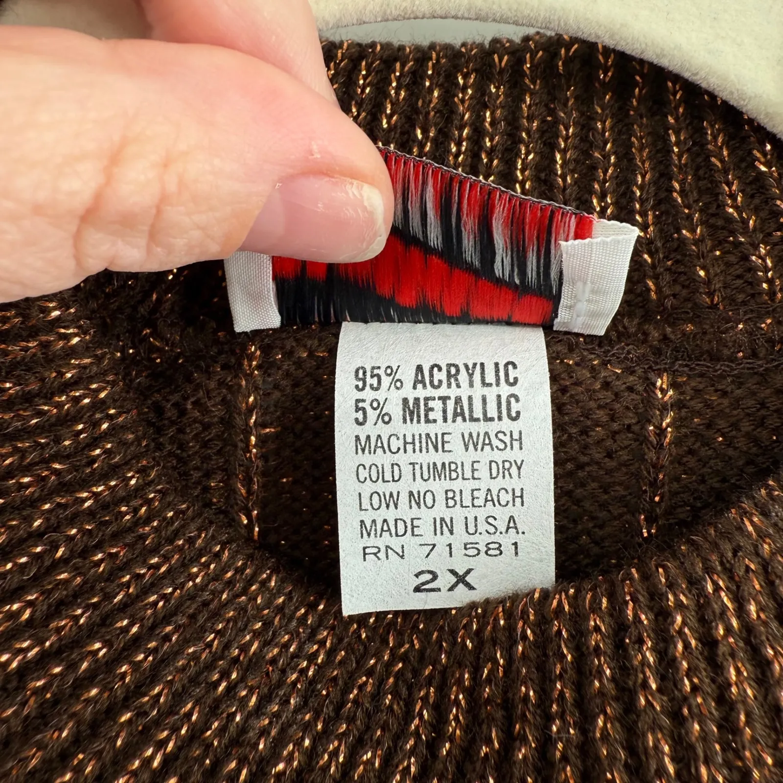 Mathias 2X Metallic Bronze Ribbed Sweater NWT Made in USA Vintage Sears Brown - Image 4