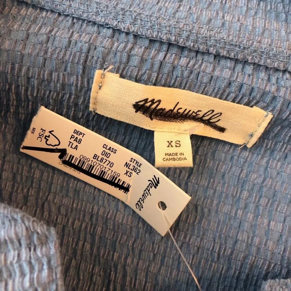 Madewell Womens Crinkle Polo Crop Tee Shirt Top Tranquil Lake Blue XS - Image 7