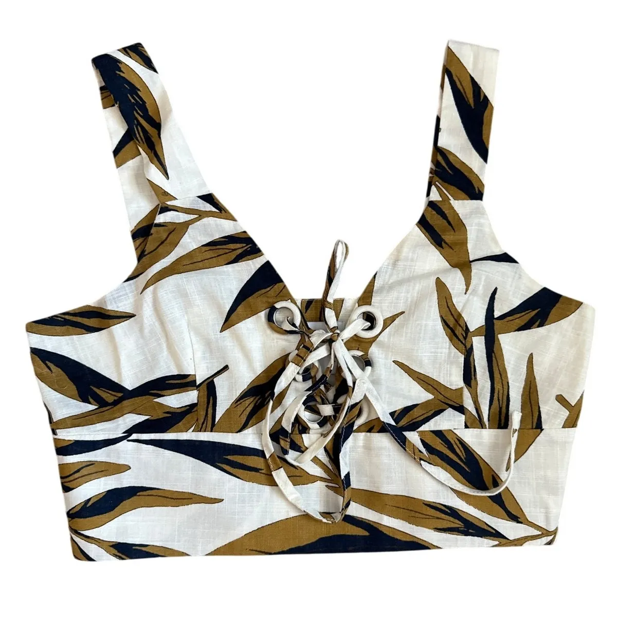 J.O.A Tropical Palm Print Cotton Crop Top & High-Waisted Ankle Pant Set Size‎ XS - Image 8