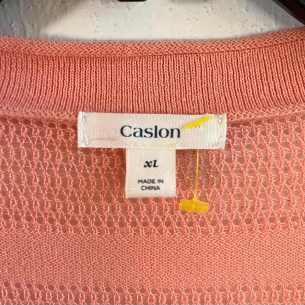 Caslon Cardigan Coral Short Sleeve V Neck Pointelle Button Front Sz XL EUC - Image 3