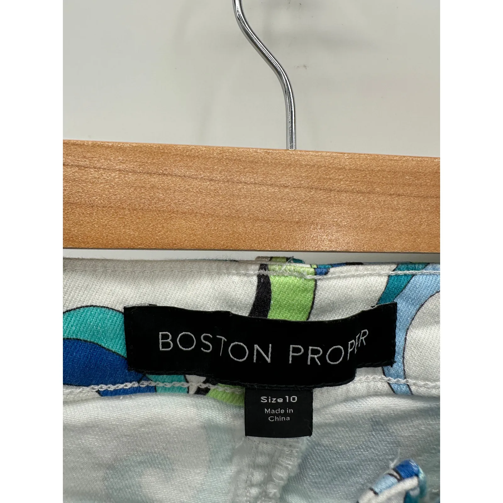 Boston Proper Denim Pants Women 10 Abstract Geometric Retro High Waisted White - Image 6