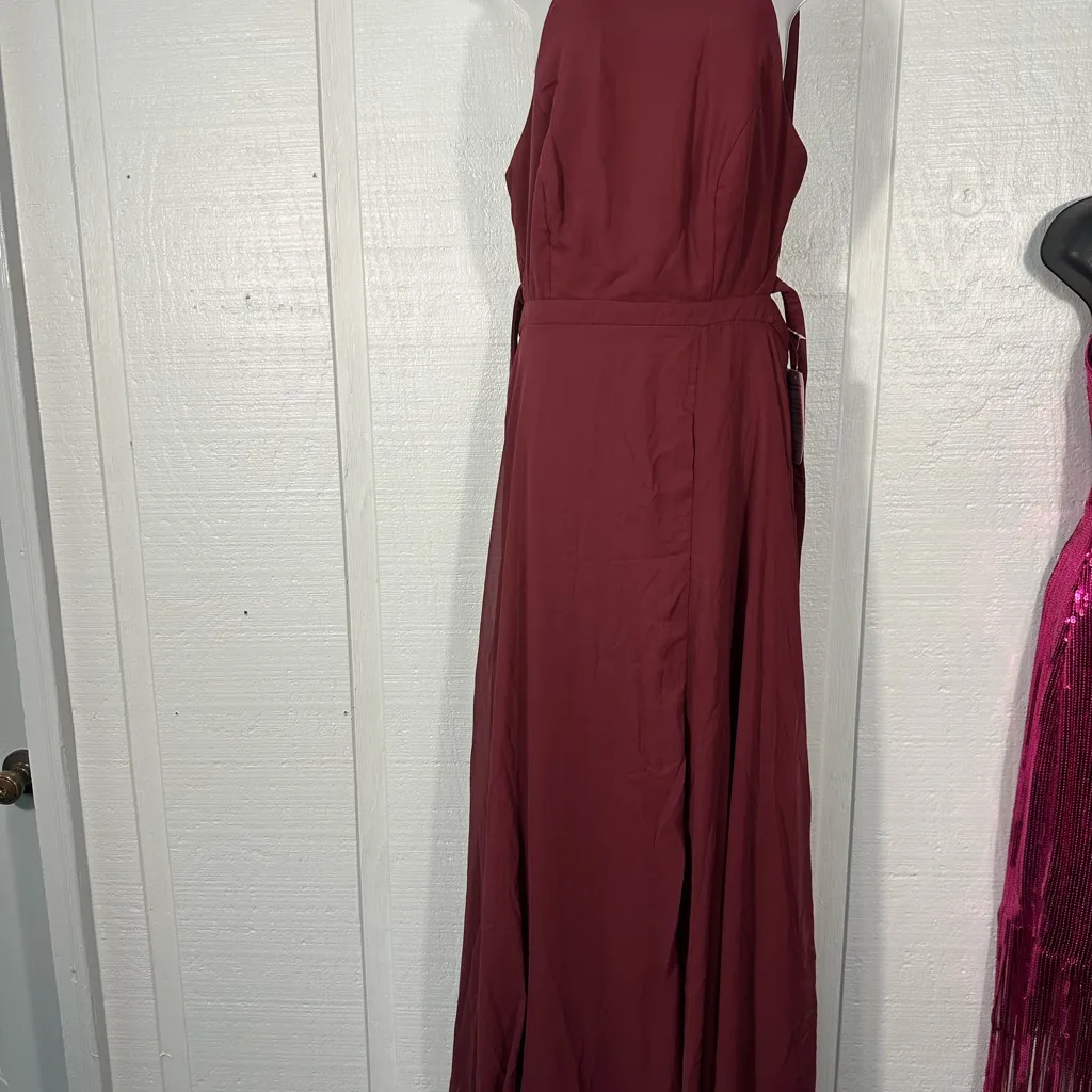 Dessy Collection Womens Halter Gown Cabernet Maxi Dress SZ 12 … - Image 3