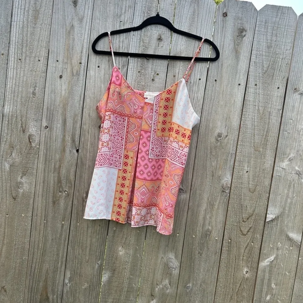 Cynthia Rowley Cami Blouse Women Medium Pink Bandanna‎ Print Tank Light Spring - Image 2