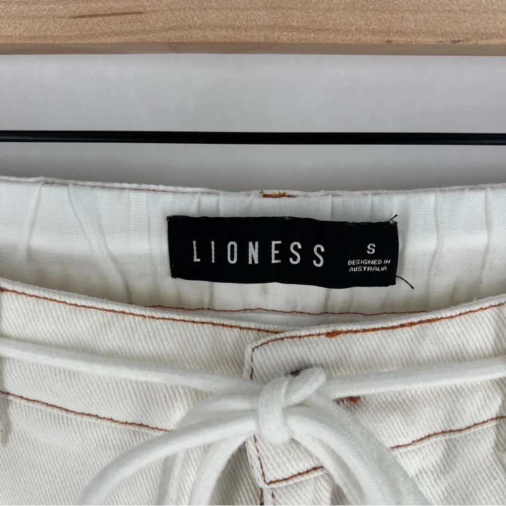 Lioness‎ Slouchy White Twill Pleated Drawcord Waist Wide-Leg Pants Size S - Image 5