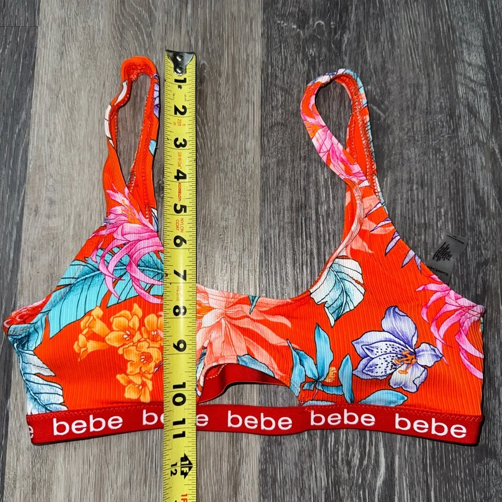 Bebe  Floral Bikini Top - Orange and Multicolor - Size M - Image 5
