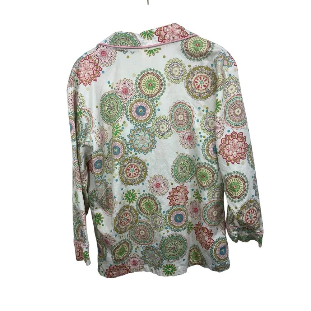 Bed Head Pajamas PJ Button Up Top Women's Large Medallions Whimsy Multicolor - Image 7