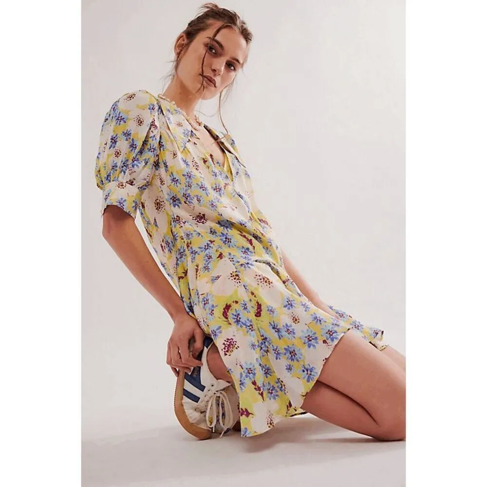 Free People Sugar Crush Floral Mini Dress Yellow Blue Lemon Combo XS NWT - Image 8