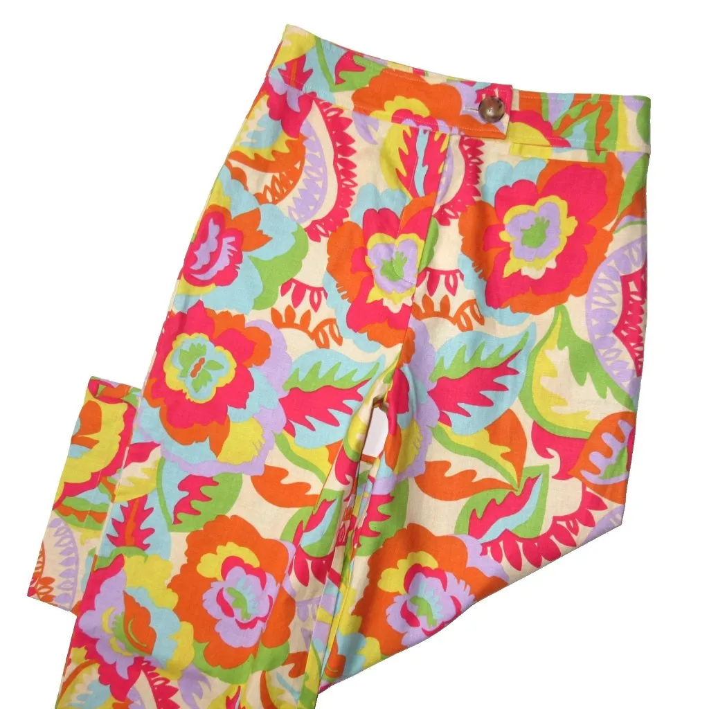 NWT Sezane Jefferson in Seventies 70s Print  Linen Cotton Cropped Pants 38 / 6 - Image 5
