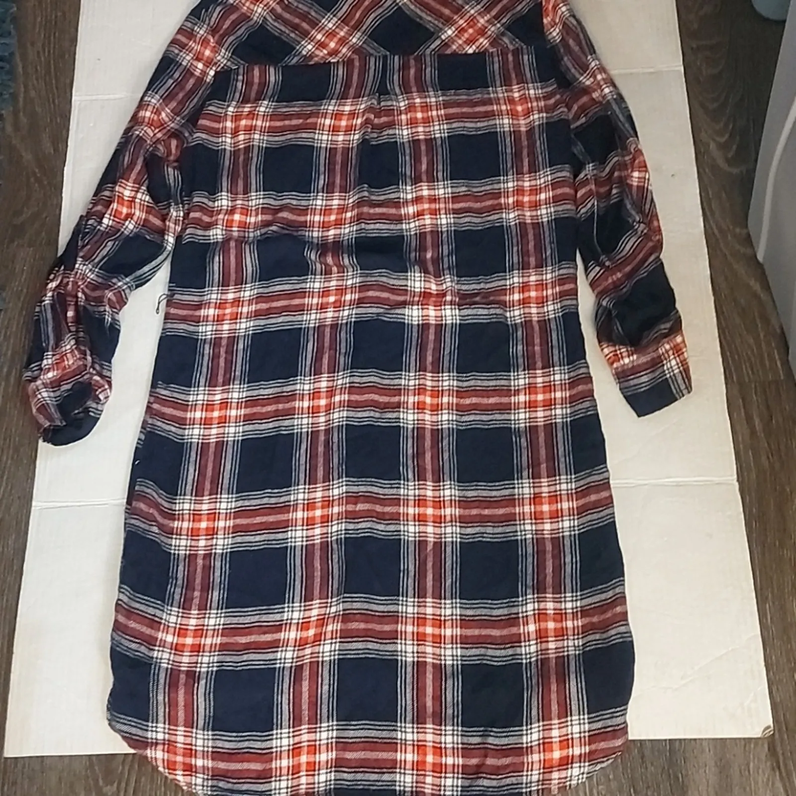 BeachLunchLounge Plaid High Low Long Sleeve Shirt/Dress S Beach Coverup Academia - Image 2