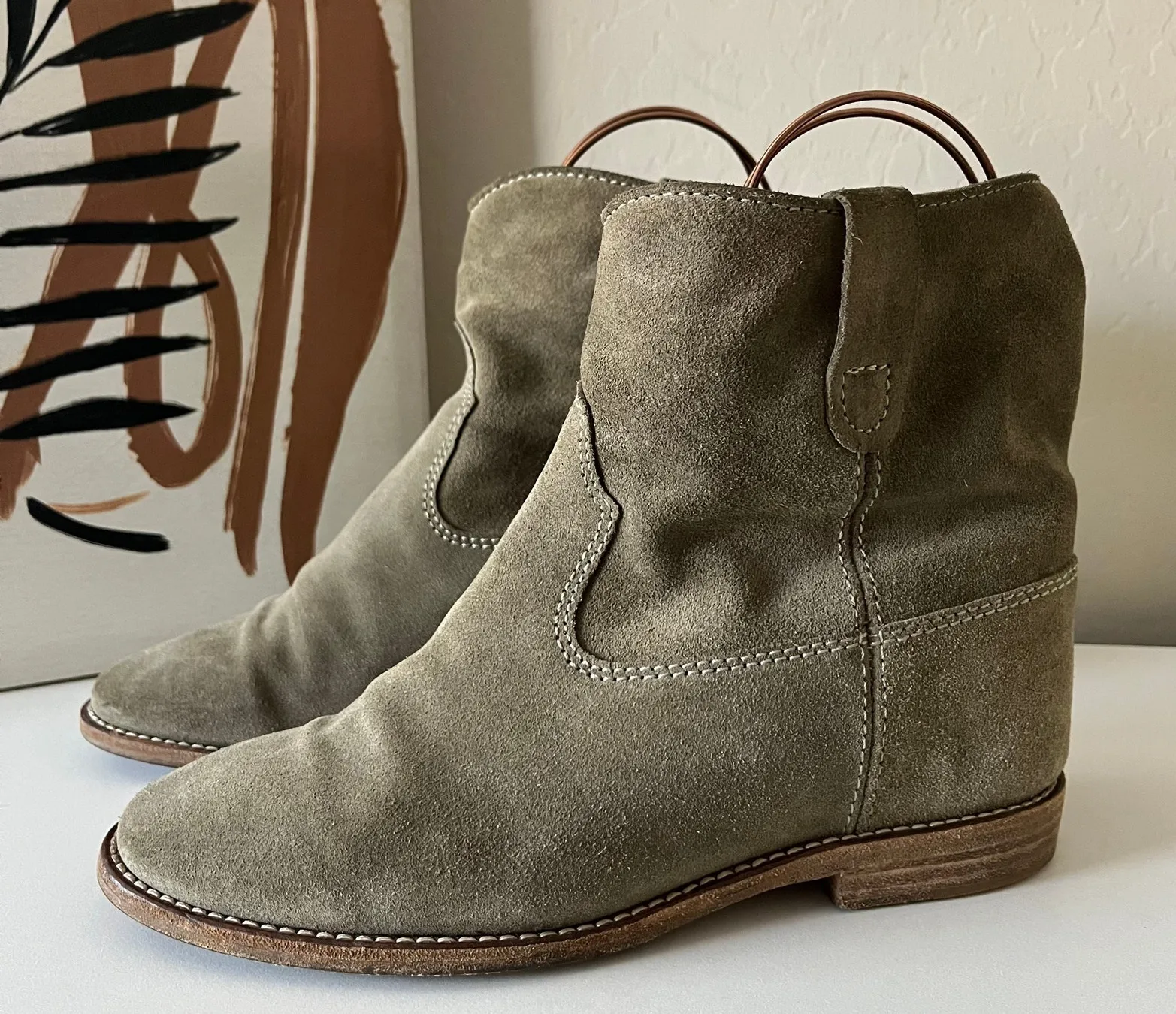 Isabel Marant Crisi Olive Green Suede Leather Ankle Boots Women’s Size 37 - Image 1