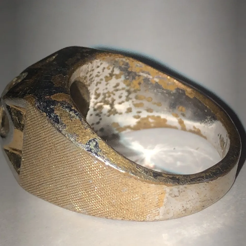 Size 7.5 Vintage Gold Tone CZ Rhinestone Signet Boho Ring - Image 6