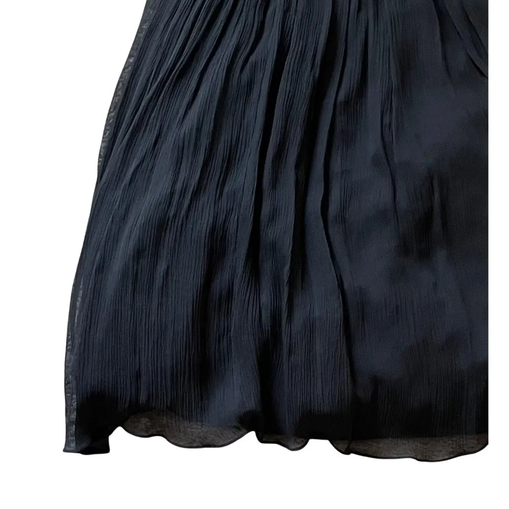 $328 Anthropologie Tracy Reese 8 Black Silk Mini Dress Rhinestones Pleated Tulle - Image 9