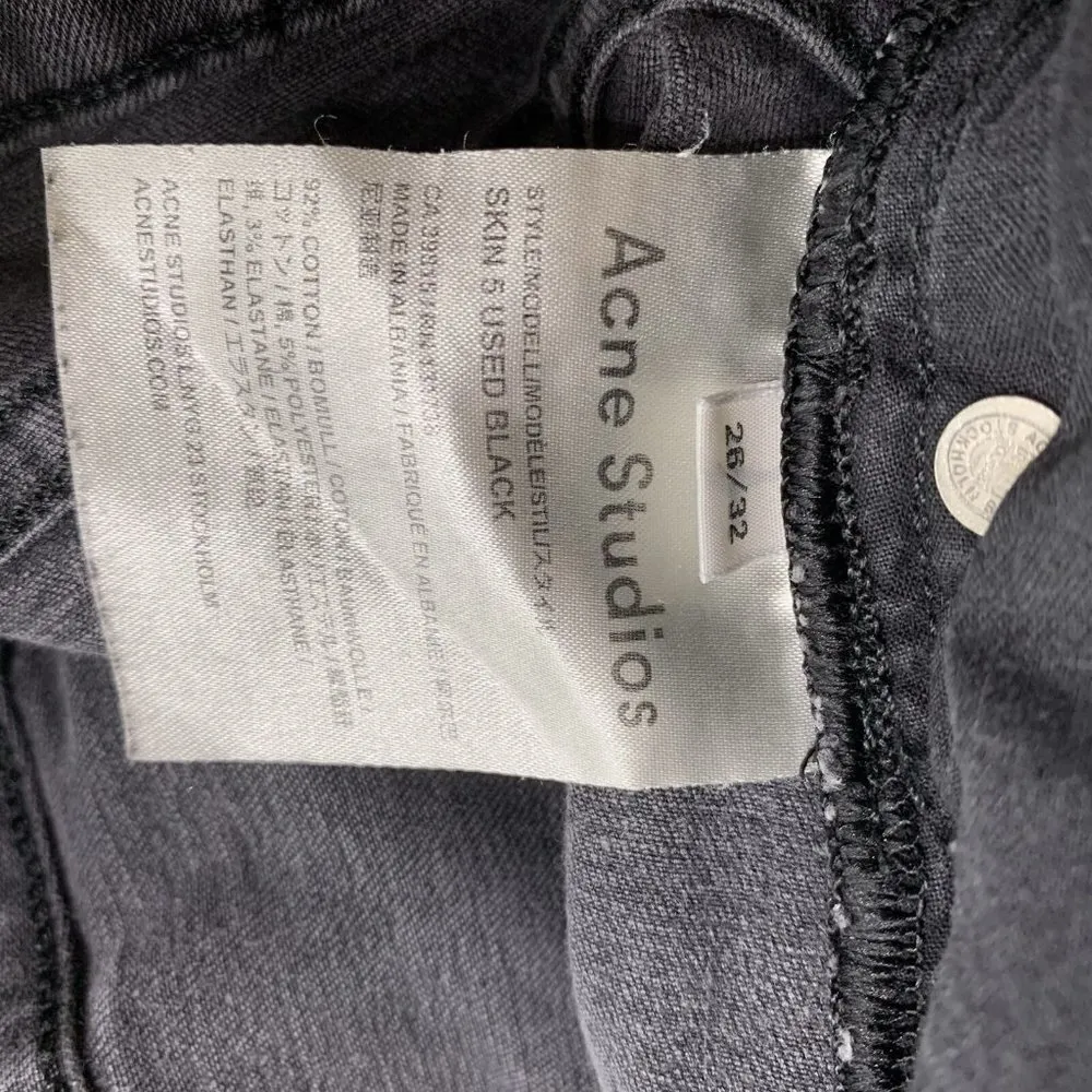 Acne Studios "Skin 5 Used Black" Denim Skinny Jeans Size 26 - Image 6