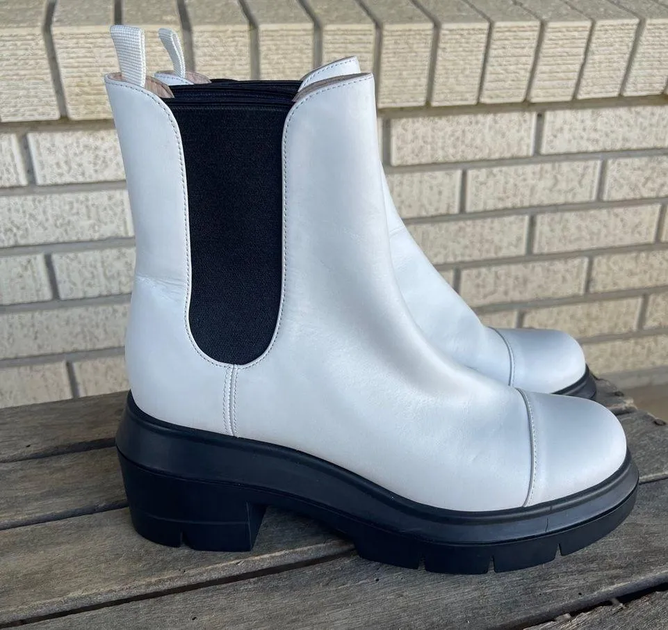 Stuart Weitzman Norah Lift Boots Leather White Combat Chelsea 6.5 Platform Lug - Image 6