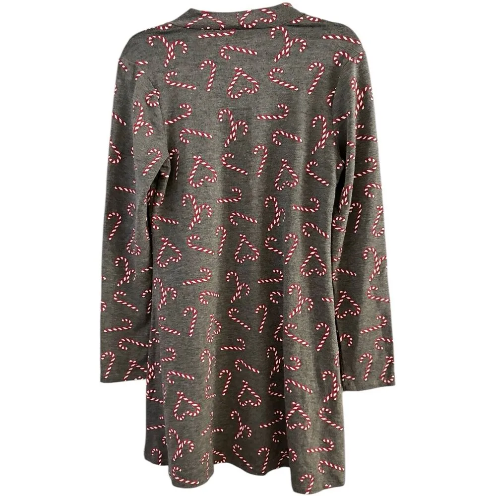 Awake Brand Candy Cane Print Mock Neck Long Sleeve Dress Women’s Size Medium - Image 2