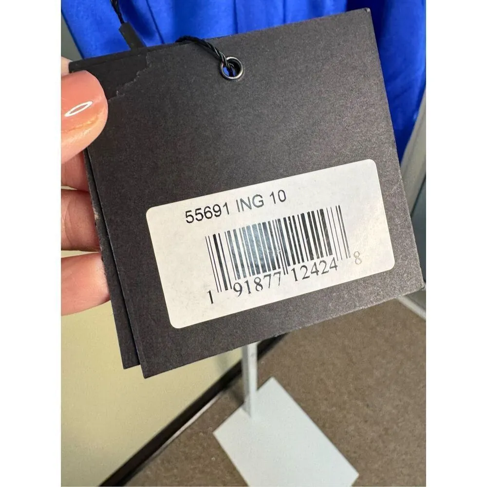 Mac Duggal NWT Rhinestone Strap Satin Mini Dress in Indigo Size 10 - Image 7