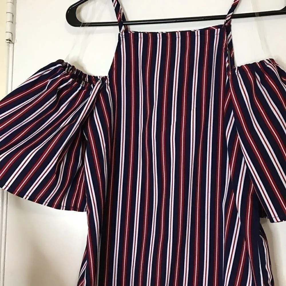 Almost Famous Red Navy Striped Cold shoulder Top - Image 3