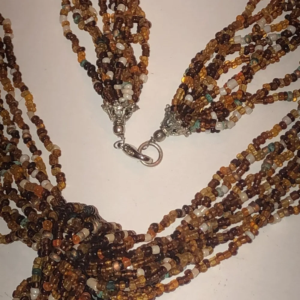Vintage Amber Boho Seed Bead Beaded Multi Strand Necklace Brown - Image 4