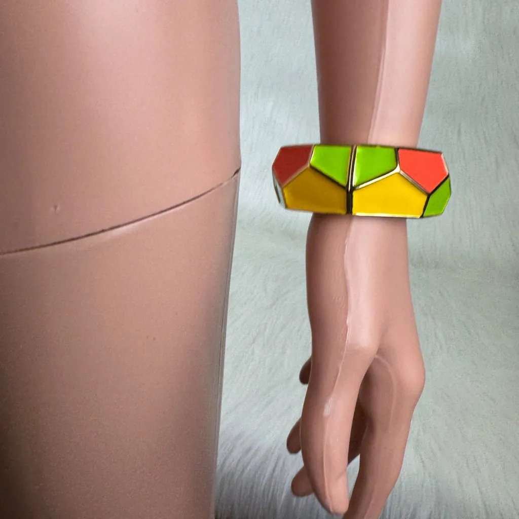 Geometric Color Block Bracelet Cuff Bangle Orange - Image 10