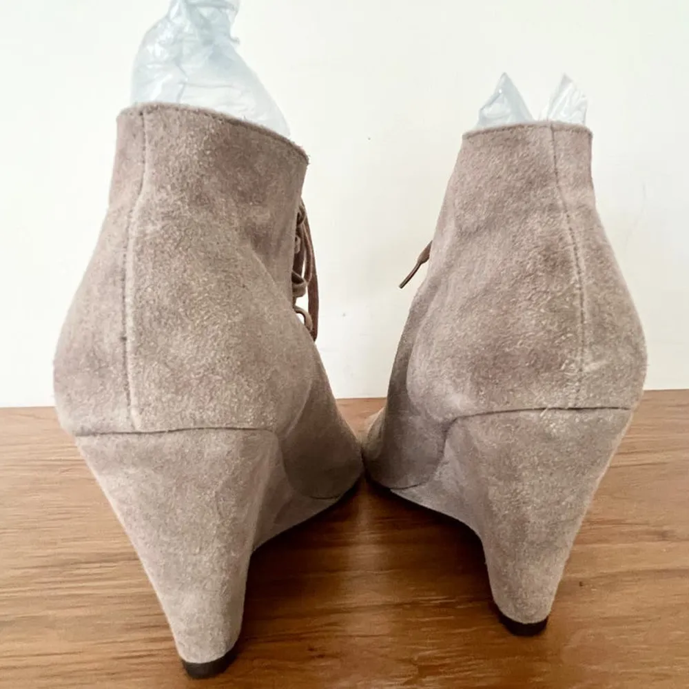 Joie Suede Leather Lace Up Open Toe Wedge Heel Booties Brown Women's Size 39/8.5 - Image 6