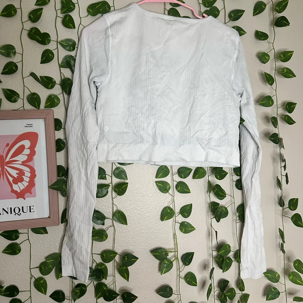Womens lululemon ribbed cropped long sleeve white/off white size 8 - Image 2