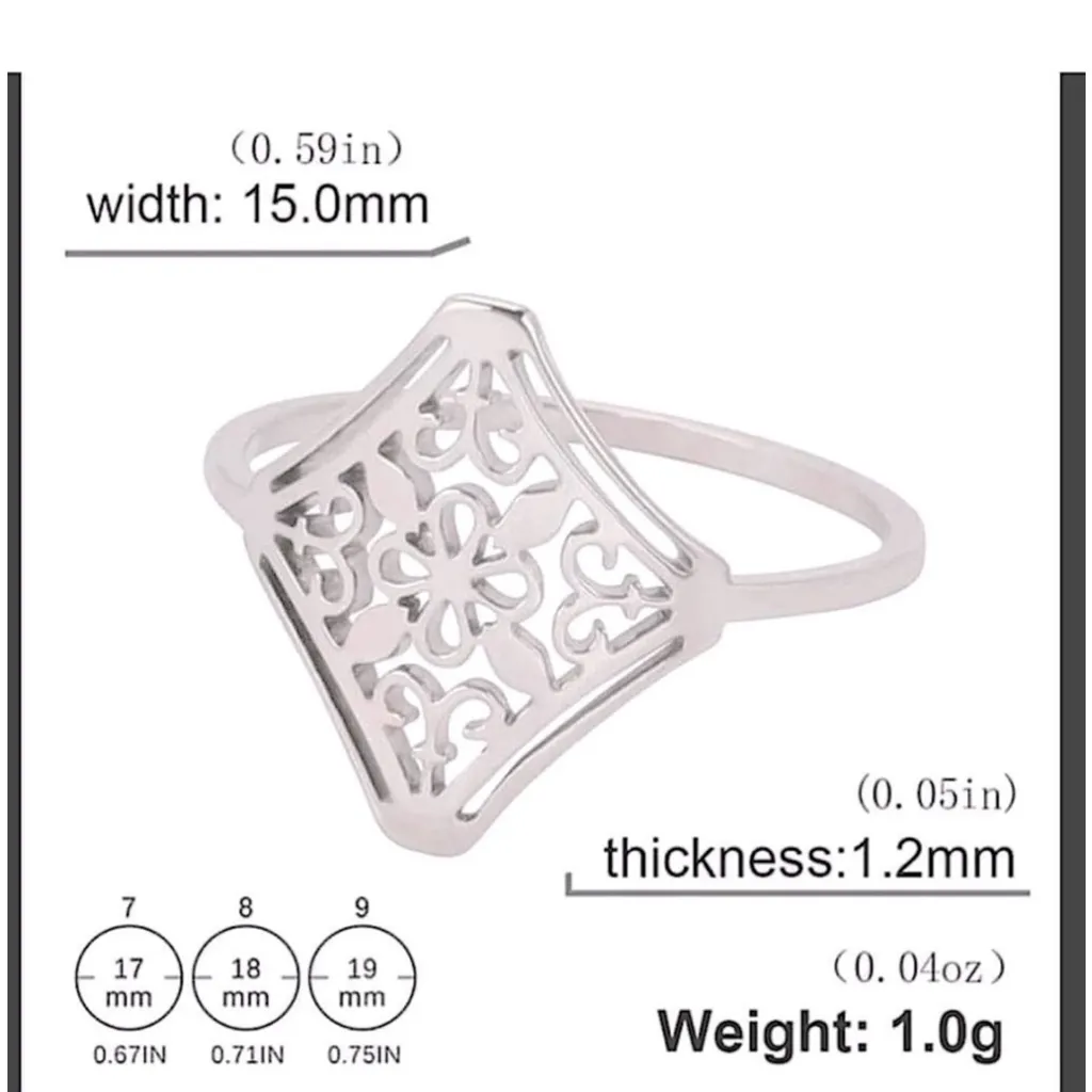 NEW 14k White Gold-Plated 316L Cut Out Filigree Hollow Flower Ring,‎ Size 7 - Image 5