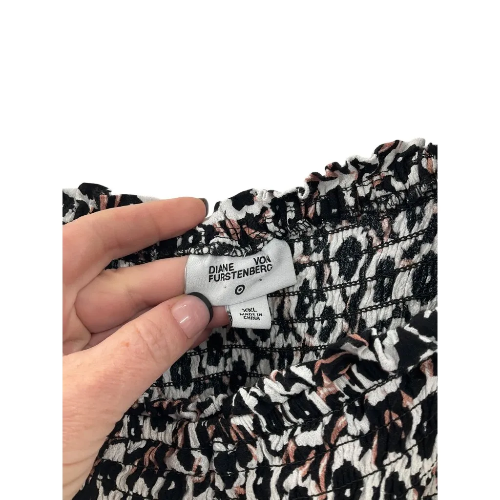 Diane Von Furstenberg Black White Floral Maxi Dress XXL Smocked Adjustable Strap - Image 5