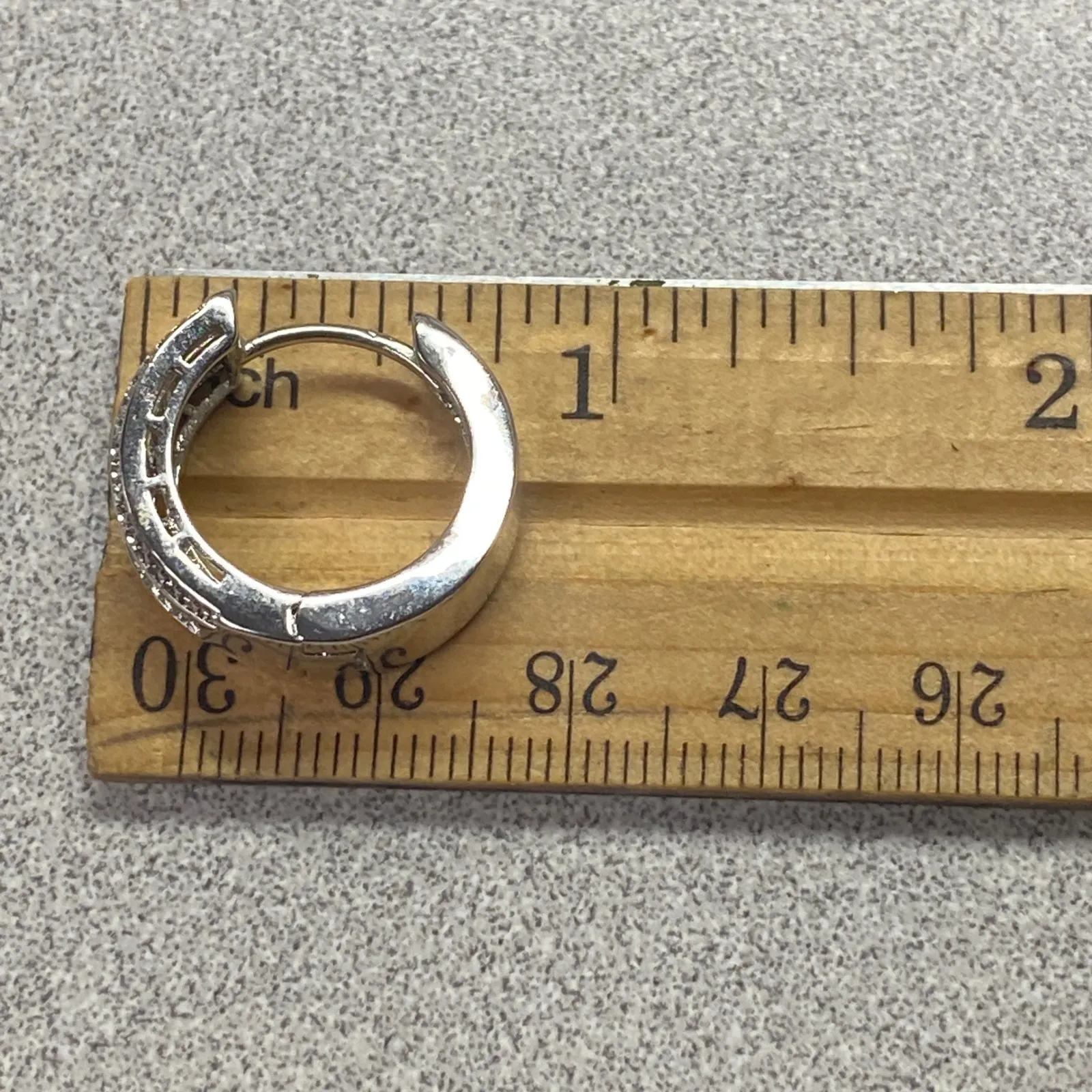 Silver Plated Baguette Cut Crystal Huggie Hoop Earrings Minimalist Sparkling - Image 11